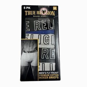 True Religion Mens 5 Pack Premium Cotton Boxer Briefs Logo Waistband Medium NEW